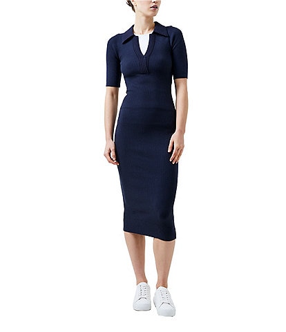 French Connection V Neck Short Sleeve Midi Dress