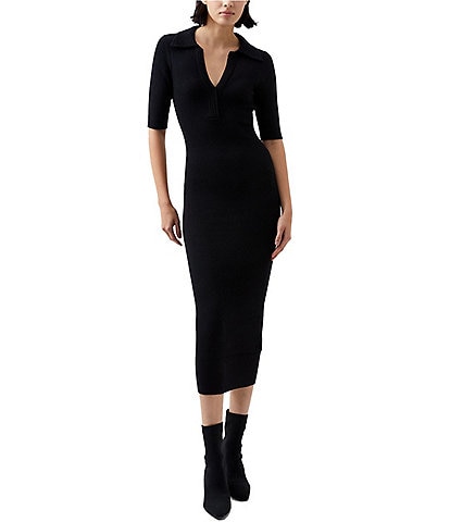 French Connection V Neck Short Sleeve Midi Dress