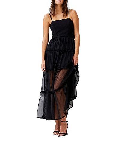 French Connection Whisper Tulle Square Neck Sleeveless Maxi Dress