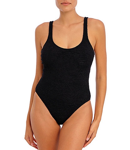 Freya Ibiza Waves Scrunch Embossed Scoop Neck Cut-Out Underwire Extended Bra Size One Piece Swimsuit