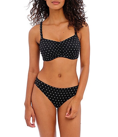 Freya Jewel Cove Dotted Print Extended Bra Size Underwire Bralette Swim Top & Moderate Coverage Bikini Hipster Swim Bottom