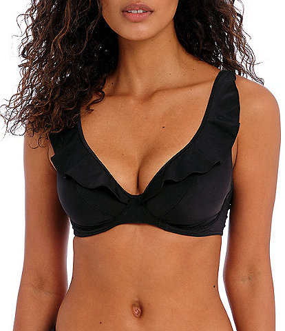 Freya Jewel Cove Hi-Apex Solid Plunge V-Neck Waterfall Edge Extended Bra Sizes Underwire Bikini Swim Top