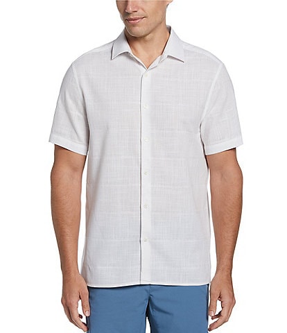 Perry Ellis Short Sleeve Solid Plaid Pattern Shirt