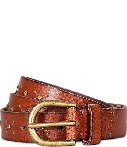 Frye 0.98#double; Beaded Perforated Leather Belt