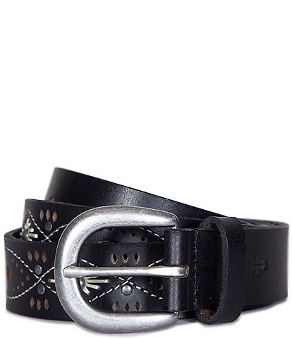 Frye 1.18" Perforated Embroidered Rivet Leather Belt
