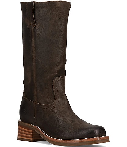 Frye Campus 12R Waxed Leather Block Heel Riding Boots