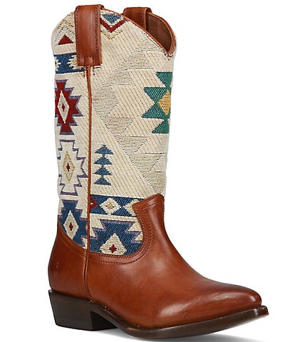Frye Leather Billy Woven Canvas and Leather Southwest Western Boots