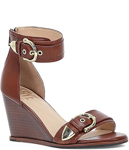 Frye Rachel Leather 2-Piece Buckle Wedge Sandals