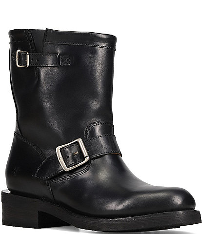 Frye Viv Leather Buckle Hardware Short Engineer Booties