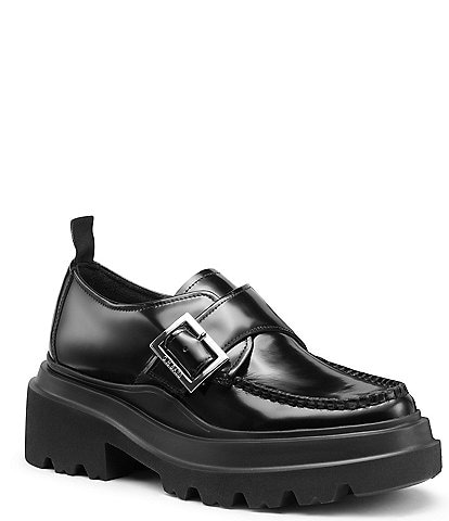 G.H. Bass Platform Derby Leather Monk Strap Buckle Detail Loafers