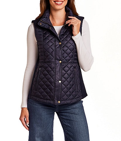 Gallery Diamond Quilted Stand Collar Snap Front Vest