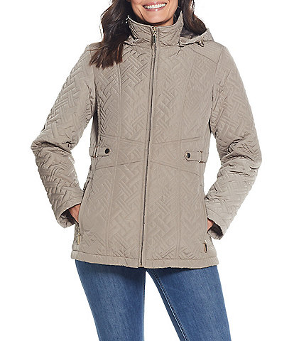 Gallery Diamond Quilted Water Resistant Hooded Zip Front Jacket