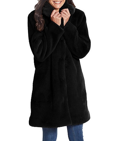 Gallery Ladies Plush Touch Faux Fur Shawl Collar Snap Front Coat