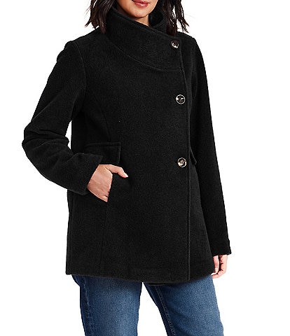 Gallery Ladies Woold Blend Wing Collar Water Resistant Asymmetrical Button Front Peacoat