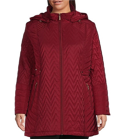 Gallery Plus Size Quilted Zip Front Faux Fur Hooded Jacket