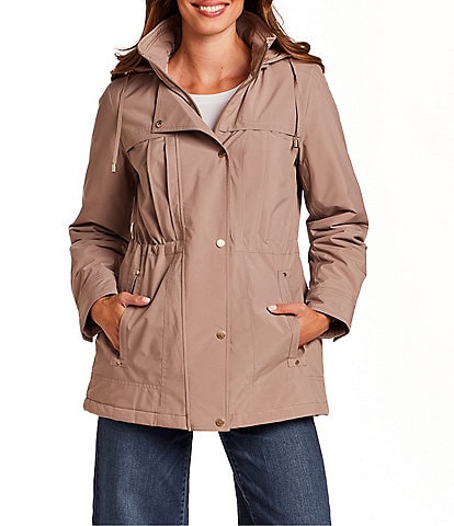 Gallery Removable Hood Stand Collar Scarf Polyfill Snap Front Anorak Jacket