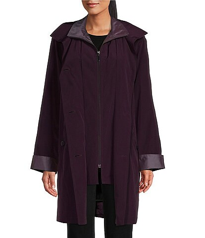 Gallery Silk Bib Stand Collar Hooded Rain Coat