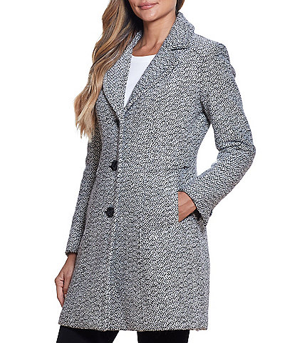 Gallery Single Breasted Water Resistant Basket Weave Textured Wool Blend Peacoat