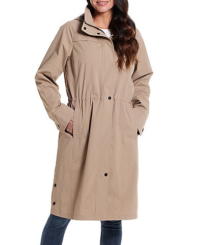 Gallery Stand Collar Long Sleeve Water Resistant Hooded Packable Rain Coat