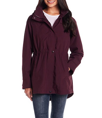 Gallery Stand Collar Removable Hood Snap Front Packable Rain Jacket
