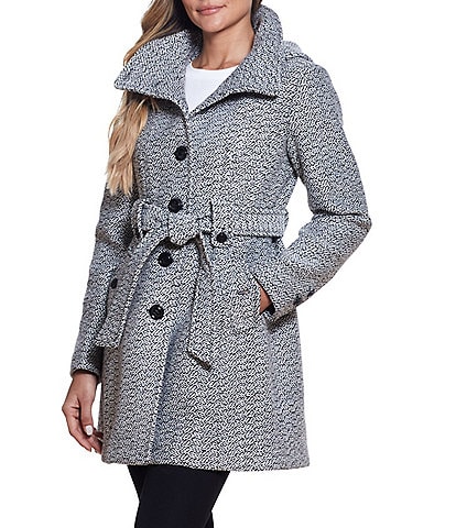 Gallery Wool Blend Belted Stand Collar Hooded Coat
