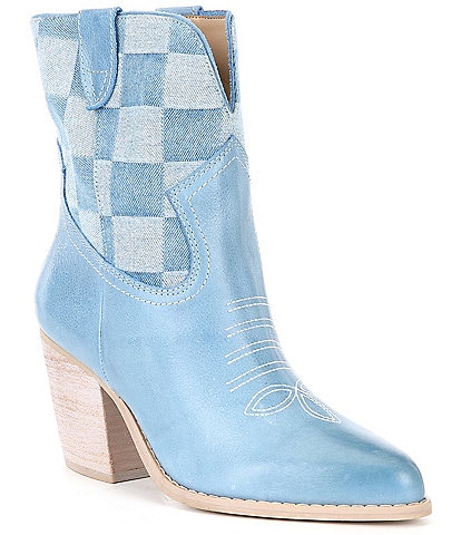 GB Ace-HighTwo Checked Leather Cowboy Booties