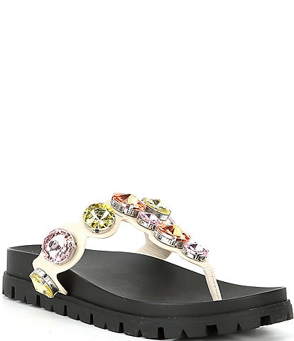 GB Beach-Bar Jewel Embellished Platform Thong Sandals