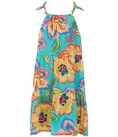 GB Big Girls 7-16 Floral Print Sleeveless Tie Strap Tiered Dress