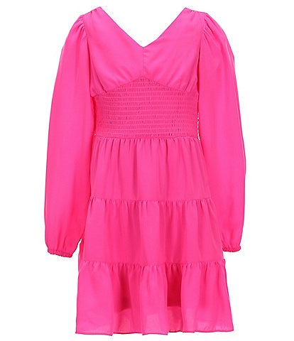 GB Big Girls Long Sleeve Smocked Waist Dress