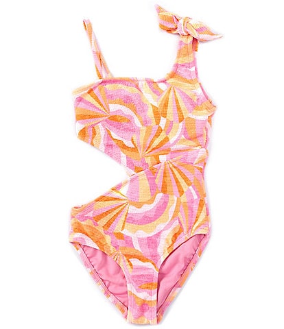 GB Big Girls 7-16 One Shoulder Printed Cut Out One-Piece Swimsuit
