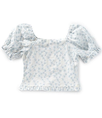 GB Big Girls 7-16 Puff Sleeve Floral Embroidered Top