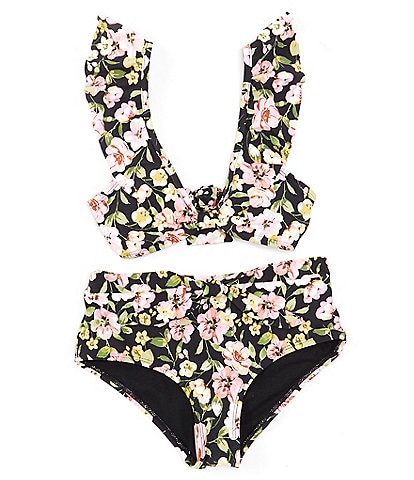 GB Big Girls 7-16 Sleeveless Flounce Bralette Floral Two-Piece Swimsuit