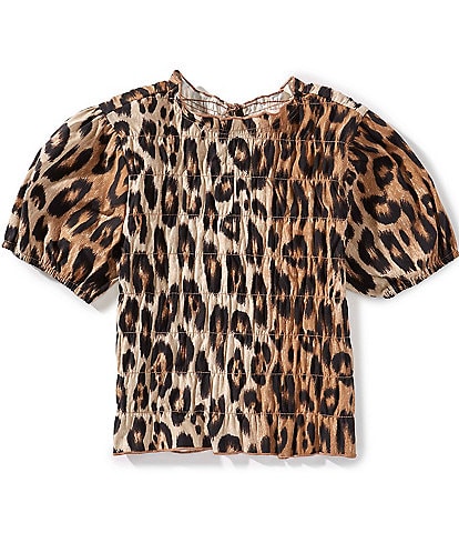 GB Big Girls Sydney Cheetah Print Scrunch Short Sleeve Top