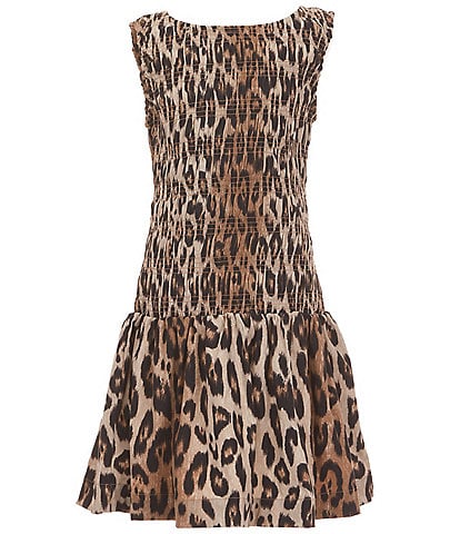 GB Big Girls Sydney Scrunch Cheetah Print Sleeveless Dropwaist Dress
