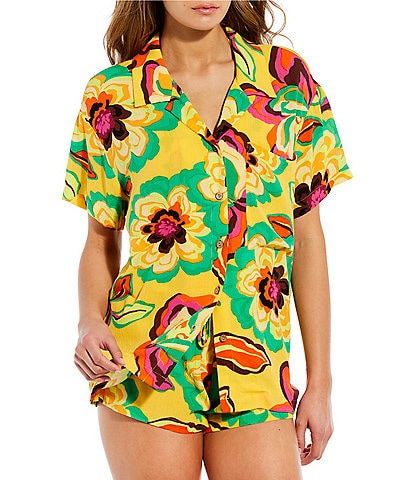 GB Bright Bloom Button Up Shirt Swimsuit Cover Up
