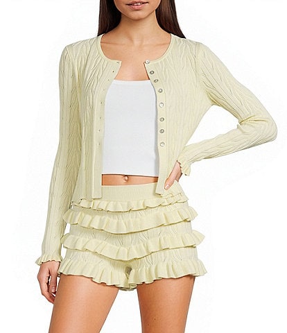 GB Cable Knit Crew Neck Long Bell Sleeve Cardigan