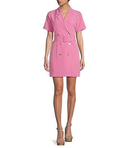 GB Collared Short Sleeve Suiting Mini Dress
