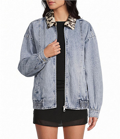 GB Cow Trim Zip Front Denim Jacket