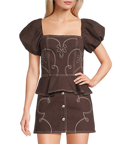 GB Denim Western Coordinating Peplum Top