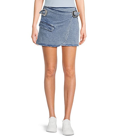 GB Double Buckle Denim Mini Skirt