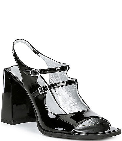 GB Double-Take Patent Double Buckle Slingback Sandals