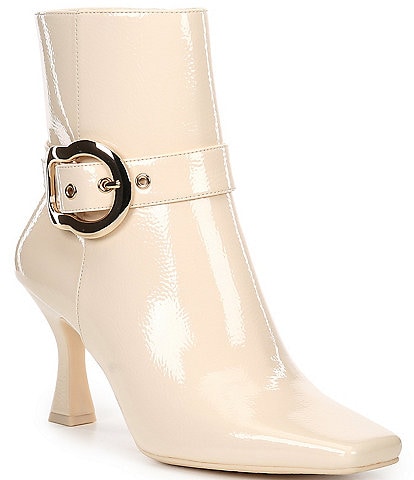 GB Face-Card Patent Oversized Buckle Heeled Booties