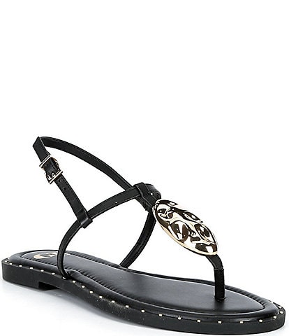 GB First-Light Leather Studded T-Strap Flat Sandals