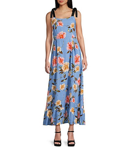 GB Floral Print Grosgrain Tie Maxi Dress
