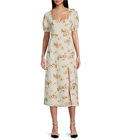 GB Floral Print Short Sleeve Side Slit Midi Dress