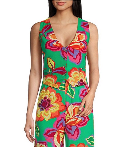 GB Floral Printed Linen Blend Vest
