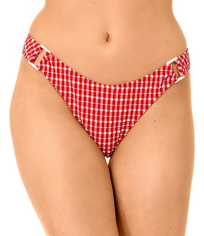GB Gingham Seersucker Puff Rectangle Ring High Leg Hipster Swim Bottom