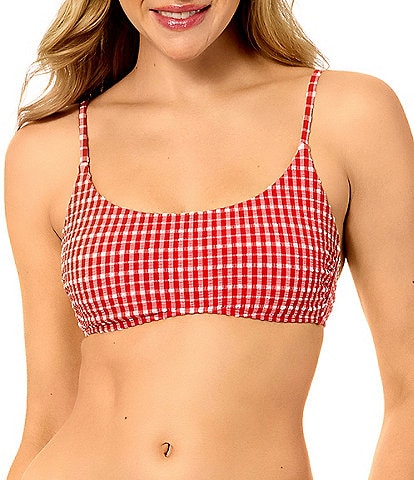 GB Gingham Seersucker Puff Scoop Bralette Swim Top