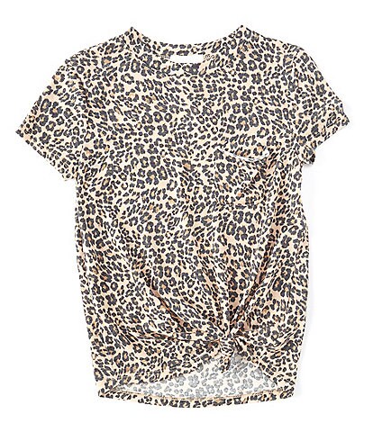 GB Big Girls 7-16 Knit Leopard Print Tie Front Pocket Tee