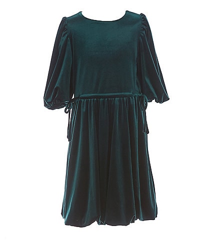 GB Social Big Girls 7-16 Velvet Round Neck Short Bubble Sleeve Dress